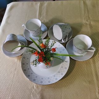 Dinner Plate with Coffee or Tea Cups and Saucer Set