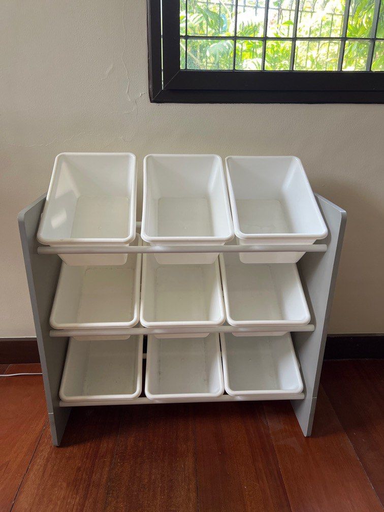 Grey and store white toy organizer