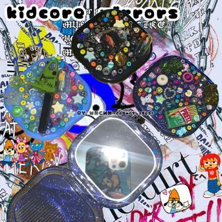 clearance!! Handmade Y2K | Kidcore | Decora Resin Charms Decorated Pocket Mirrors With Mini Comb