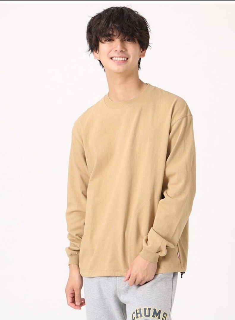 Chums Men's Heavy Weight Drawcord Hem L/S T-Shirt, beige