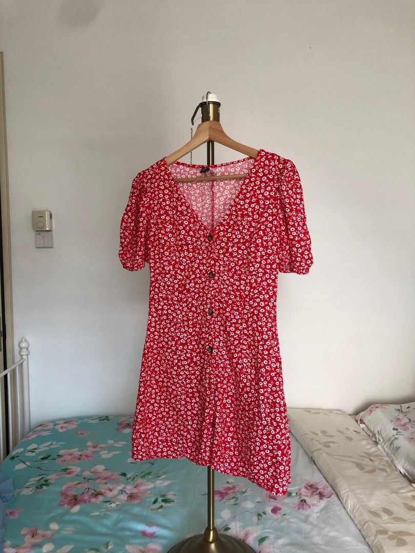 H M Divided Mini Red Dress