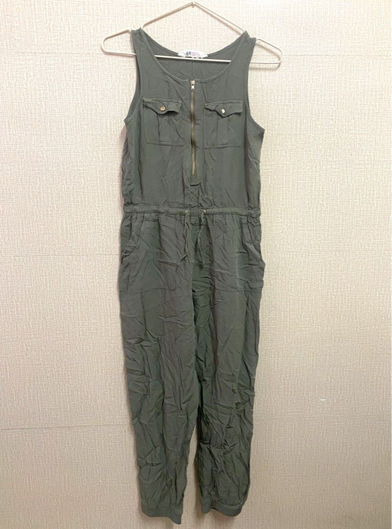H M Olive Green Jumpsuit for XS or Small or Kids 11 12 years old Women s Fashion Dresses Sets Jumpsuits on Carousell