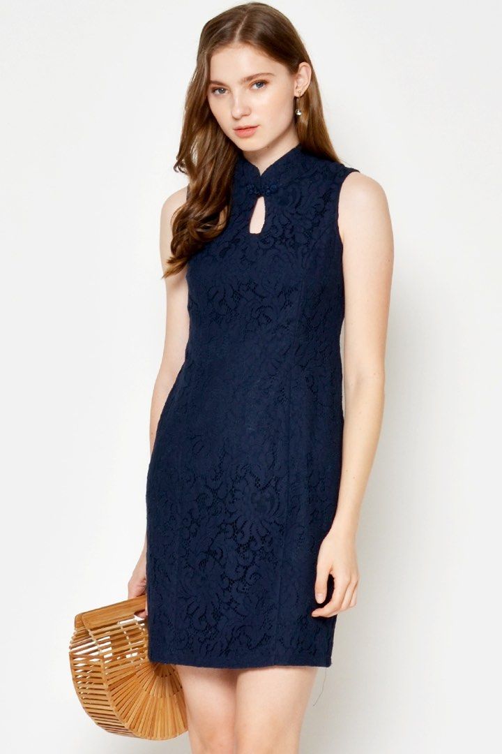Love Bravery Lace Cheongsam Dress in Navy Size M Women s