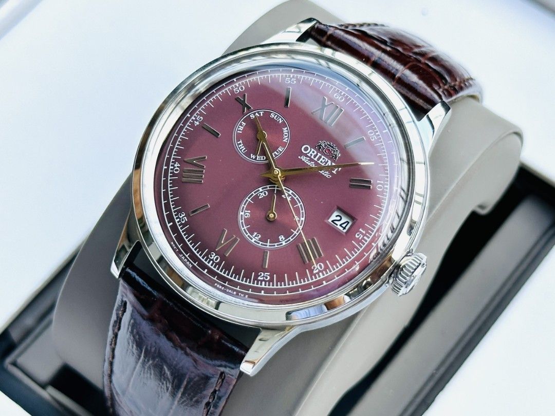 Lowest Price Orient Bambino Classic Men s Unisex Automatic 22 Jewels Red Dial Roman Numerals Leather Strap Watch Birthday gift birthday orient