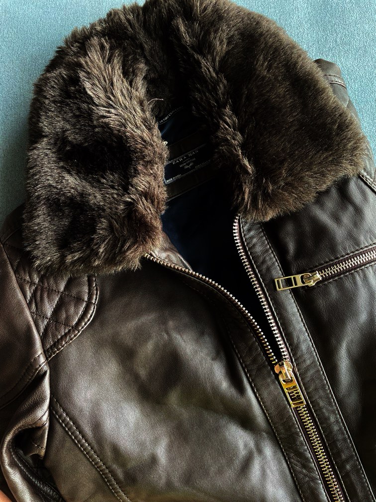 Fur leather jacket zara sales