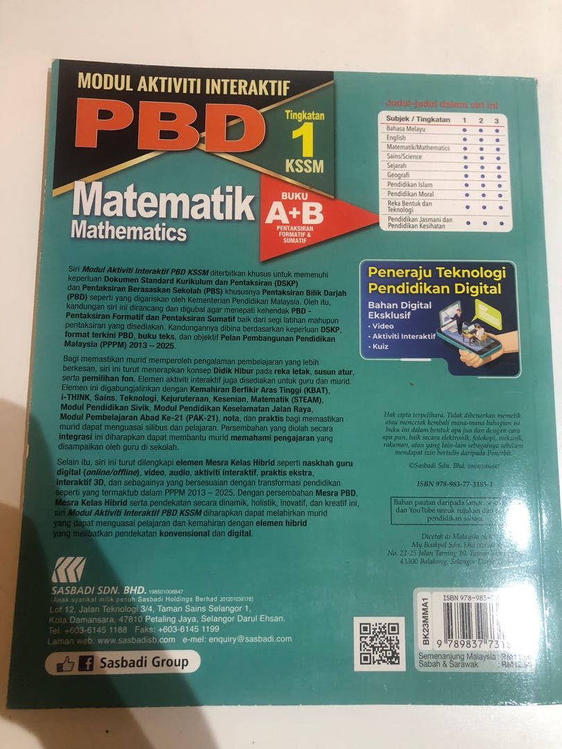 Modul Aktiviti PBD Mathematics Form 1, Hobbies & Toys, Books ...