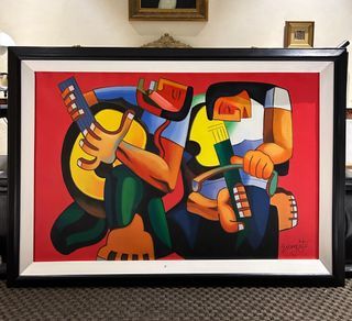 MUSIC LOVER 40x29 inches OIL ON CANVAS Painting with Wood Frame, Ready to Hang