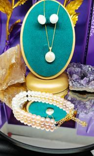 Natural Cultured Pearl Set-S925 setting Gold Plated