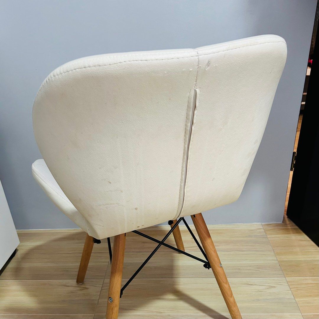 Nordic Cream Office Chair (Category: Chairs) located in Taytay. Submitted by jenuineph (Listing ID 1282919201, Image 2). Description: Materials:Leather and Wood Issues: Needs cleaning and back leather has some small scratches only; see last photo for reference. #2024declutter.