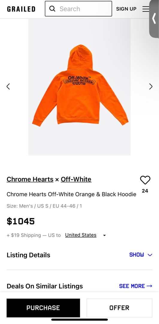 Off white chrome hearts orange hoodie hotsell