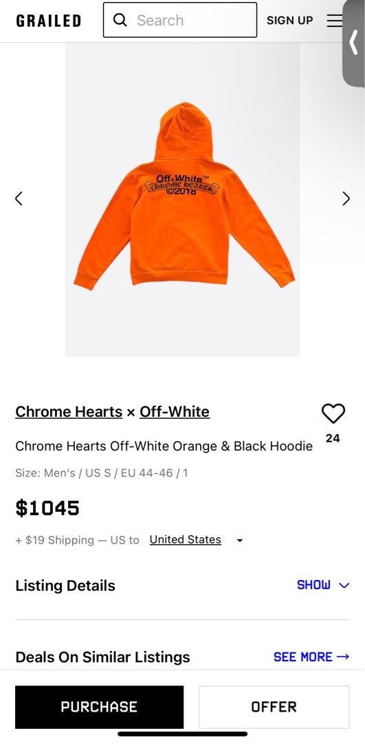 Off white chrome hearts hoodie price hotsell