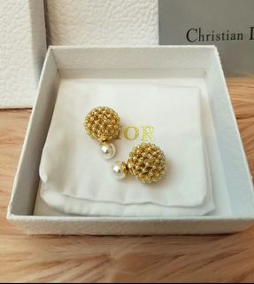 Auth Dior Tribales Gold Tiny Pearl Drops Earrings