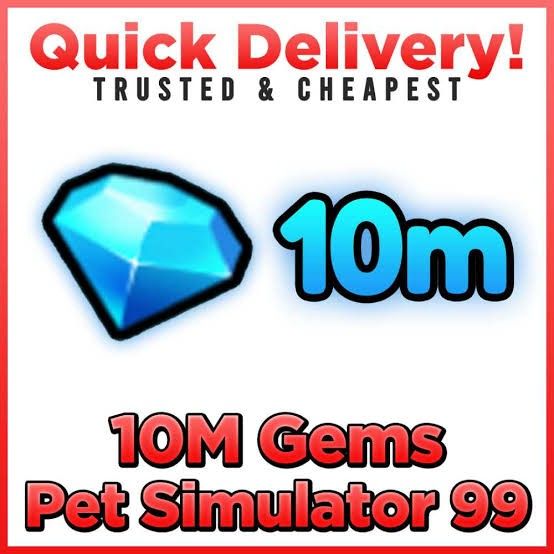Pet Simulator 99- 10m Gems Bundle (Category: In-Game Products) located in Manila. Submitted by killerxdl_l (Listing ID 1282971414, Image 1). Description: DM me if you need more.