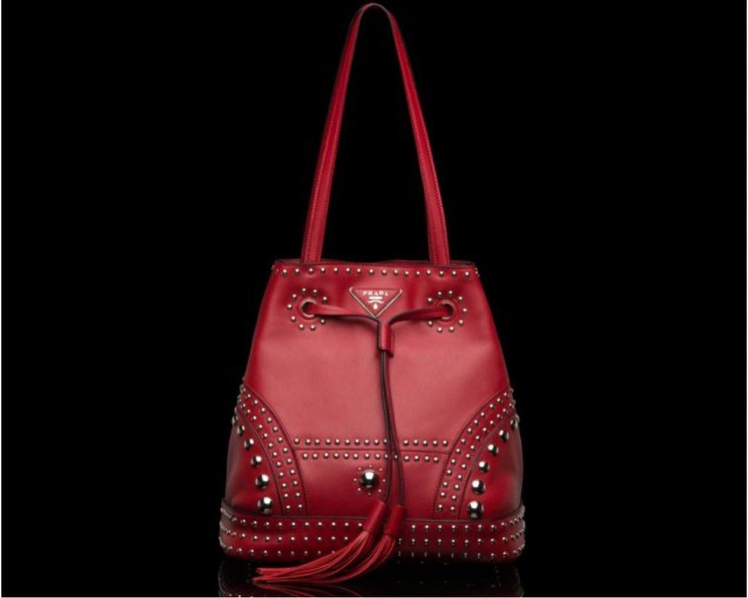 Prada studded bucket bag on sale