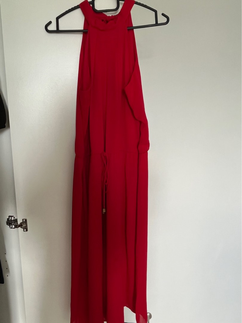 Red Halter Neck Midi Dress Women s Fashion Dresses Sets