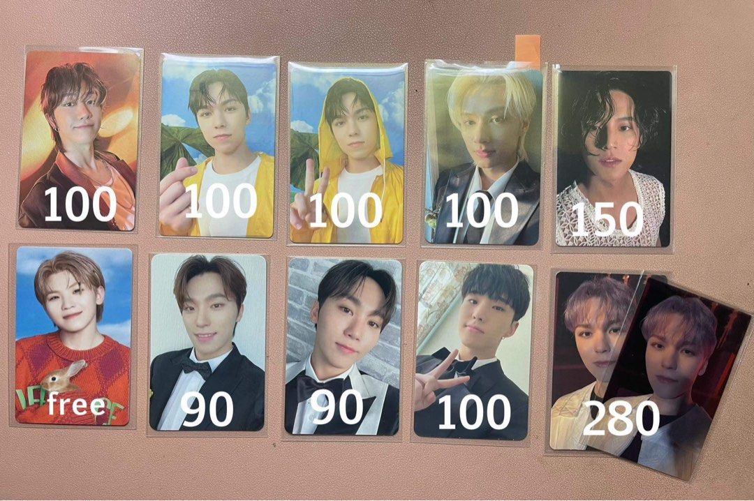 Seventeen Random Photocards and Album (Category: K-Wave Merchandise) located in Mandaluyong City. Submitted by sartorialdeclutter (Listing ID 1282893816, Image 2). Description: Please see pic for other prices All are in mint condition Dino 17th heaven carver is Php200 (binder + nrpcs only) mop: gcash/maya/bpi mod: ggx/sdd can give discount if getting 3+ pcs ! can also trade some pcs to any jun/wonwoo equivalent lols wtt ph will include random off