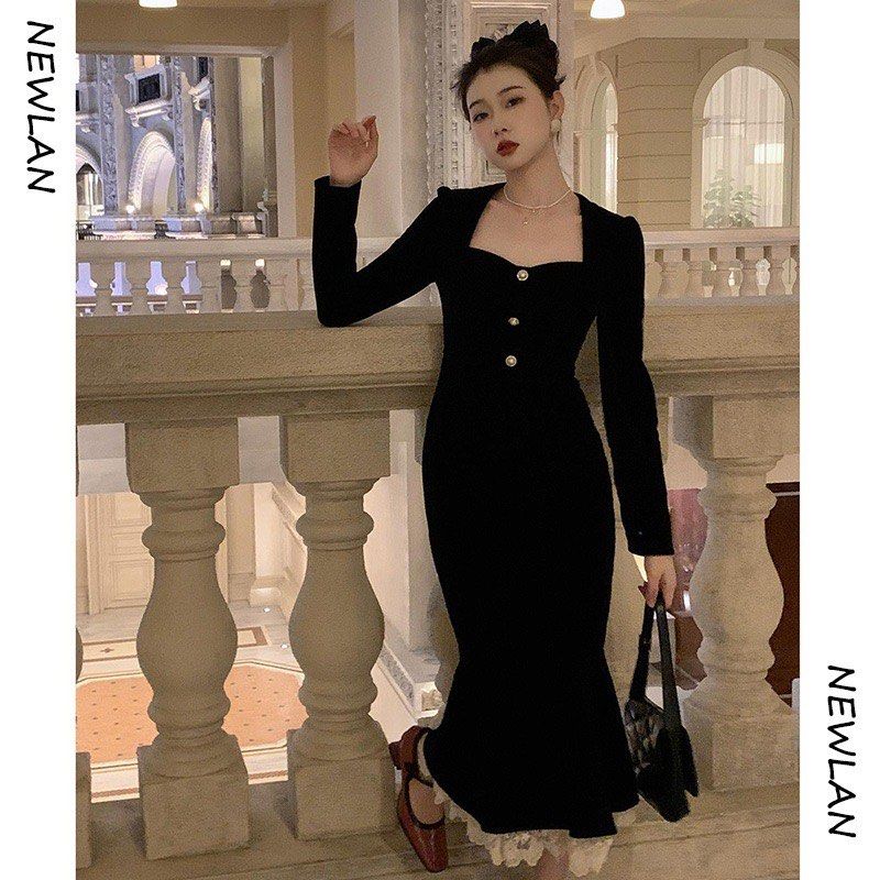 Sexy Black Velvet Long Night Dress Curvy Figure Hugging Party Gown