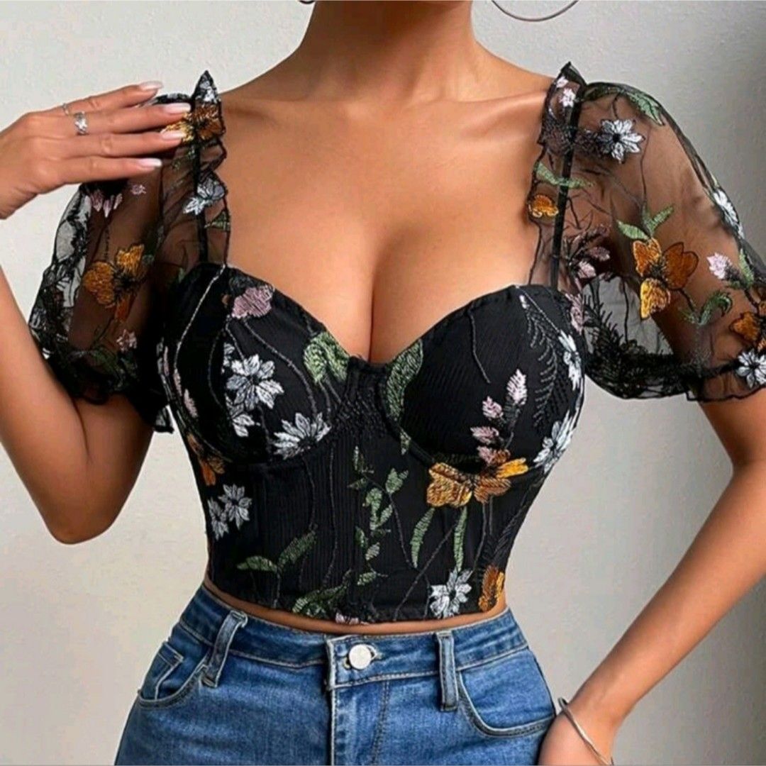 SHEIN Privé Floral Print Bustier Cami Top