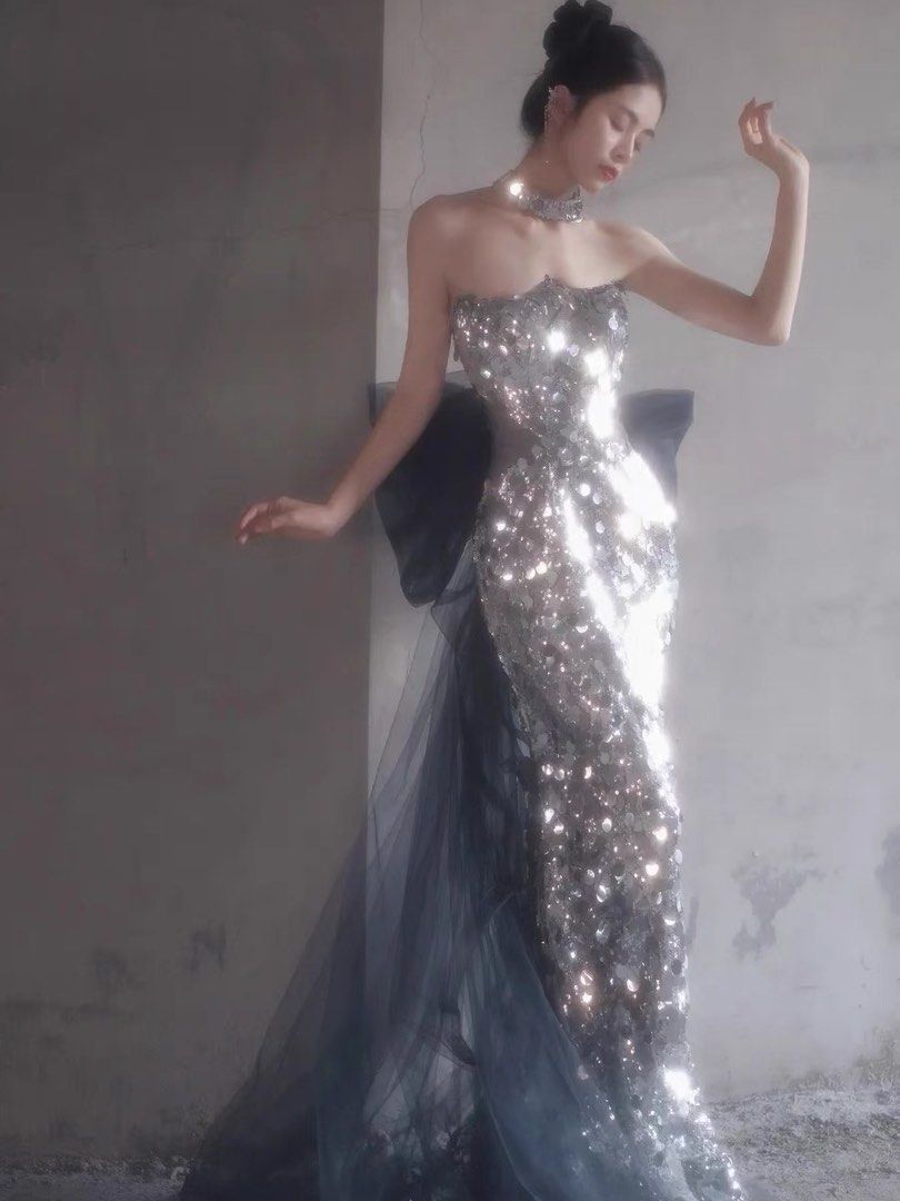 Sparkling blink gown wedding shoot night gown night party Women s