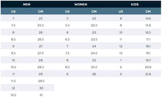Sperry shoe size sale chart