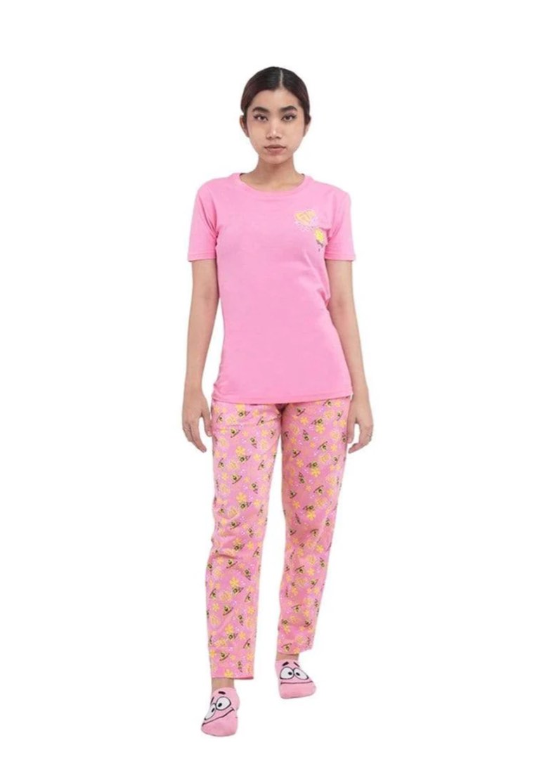Spongebob Ladies 100 Cotton Short Sleeve Long Pants Pyjamas Set
