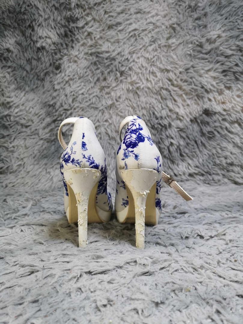 Blue and hotsell white floral heels