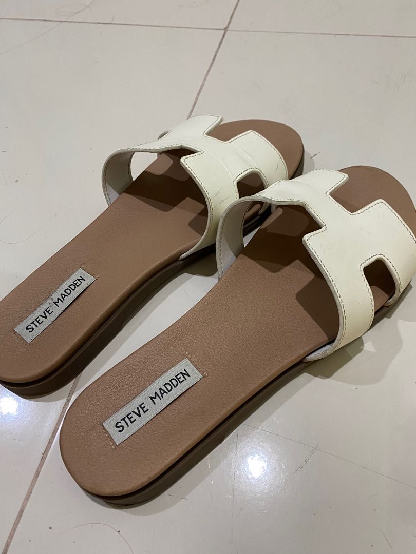 Steve Madden Hoku Slide Flat Sandal White Leather Women s Fashion