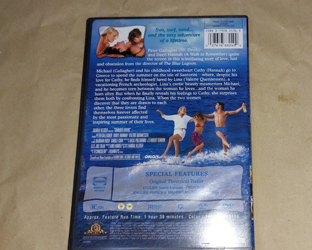 Summer Lovers Peter Gallagher Daryl Hannah Valerie Quennessen Collectible  DVD Movie Memorabilia Collection, Hobbies & Toys, Music & Media, CDs & DVDs  on Carousell