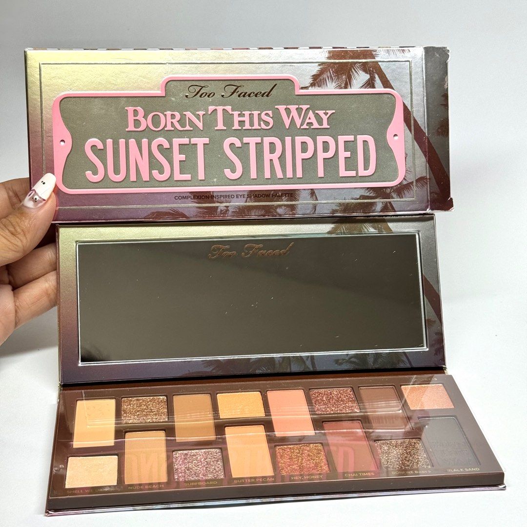 Too Faced Born This Way Sunset Stripped Eyeshadow Palette (Category: Makeup) located in Santa Maria. Submitted by grave.ty (Listing ID 1282984082, Image 1). Description: Too Faced Born This Way Perfect 16 color-eyeshadows Super love all the shades 🥹🫶❤️ No more haggling please or I'll just use this kung ayaw n'yo 🤣 Super nice talaga 😭 Authentic 💯 Complete with box See photos for more details 💌Message for orders Shipping via Flash Express ₱60