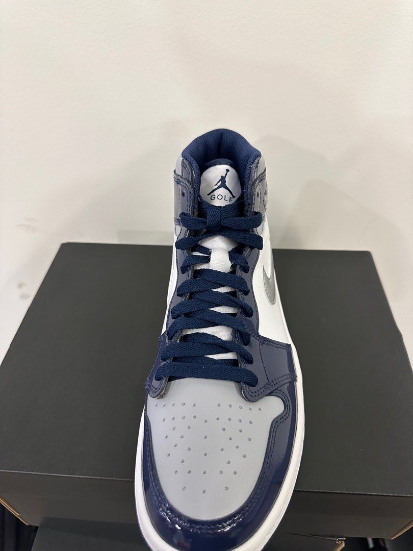 US 7 10.5 Nike Air Jordan 1 AJ1 Jordans High Golf Cut Top Midnight Navy Co.JP Golf White Wolf Grey Blue Metallic Silver
