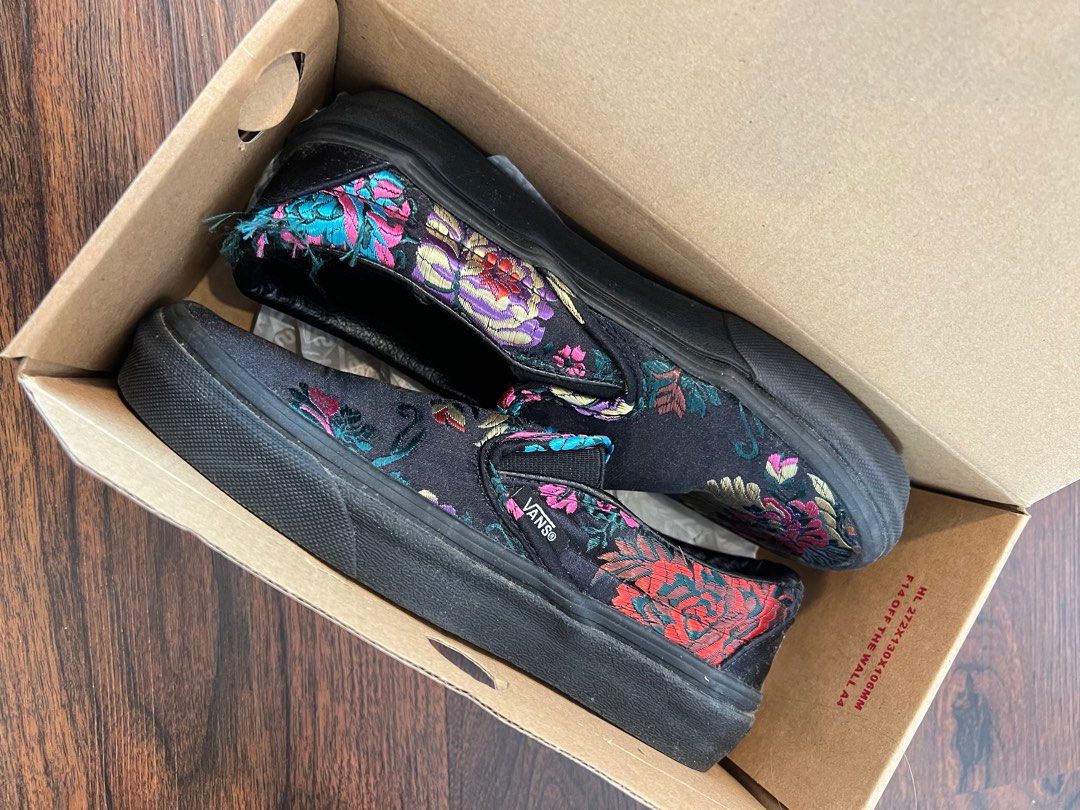 Vans Festival Satin Slip On Black Women s Fashion Footwear Sneakers on Carousell