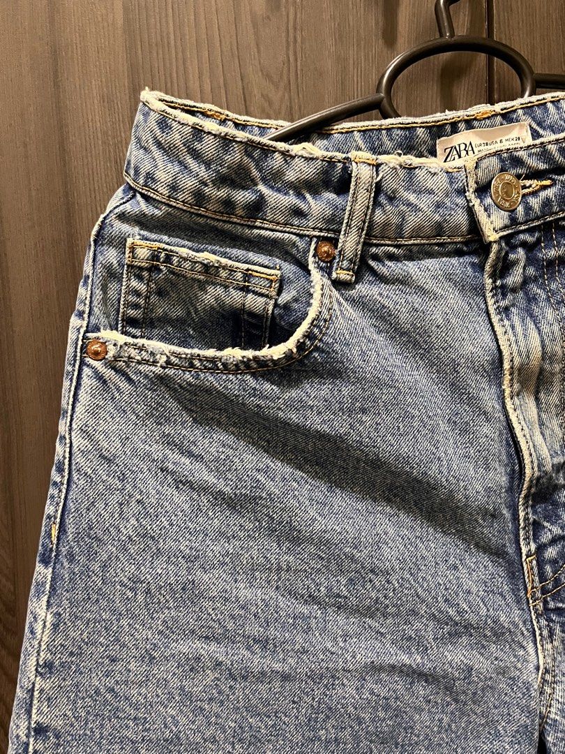 Zara denim mom shorrts (Category: Shorts) located in Pasig City. Submitted by yoursforless2 (Listing ID 1282971737, Image 3). Description: Used only once. No when worn because this is a bit too baggy on me, especially around the crotch area. Size EU 38, US 6. My waist is around 27-29, so this best fits 30 and up :).