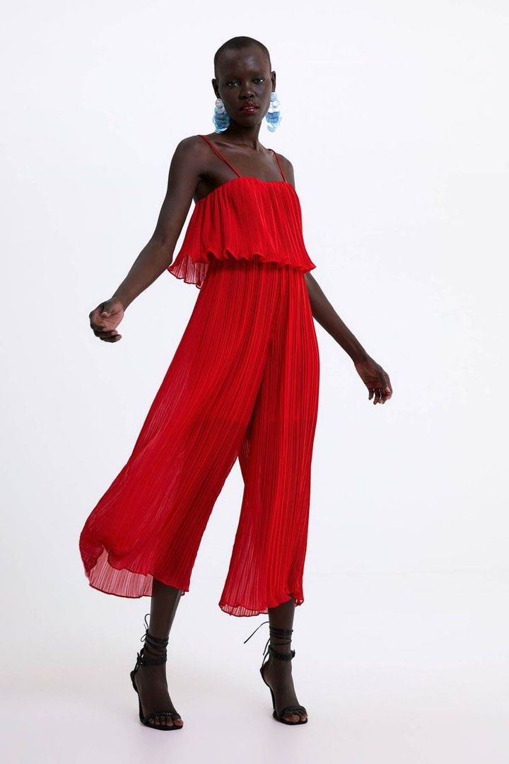 Zara red jumpsuit cheap
