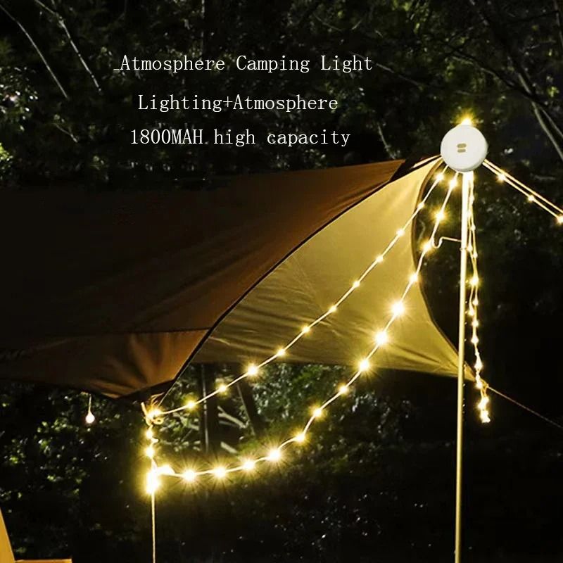 2-in-1 Camping Light LED Reel String Lights Outdoor USB Camping Lamp  Recyclable LED Atmosphere Light For Garden Tent Room Decor, 傢俬＆家居, 燈飾及風扇,  燈飾- Carousell