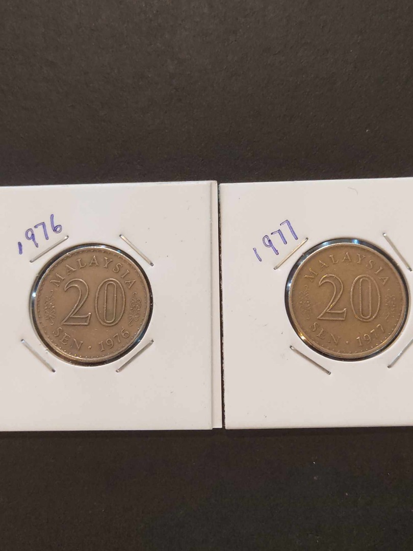 马來西安国会標梽2O仙1976,1977 各1枚(共2枚硬幣)Good for collection 