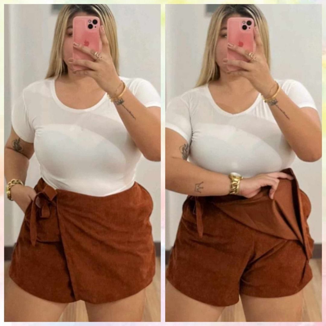 2XL TO 3XL Plus Size Side Tie High Waist Casual Skorts Corduroy Women s Fashion Bottoms Shorts on Carousell