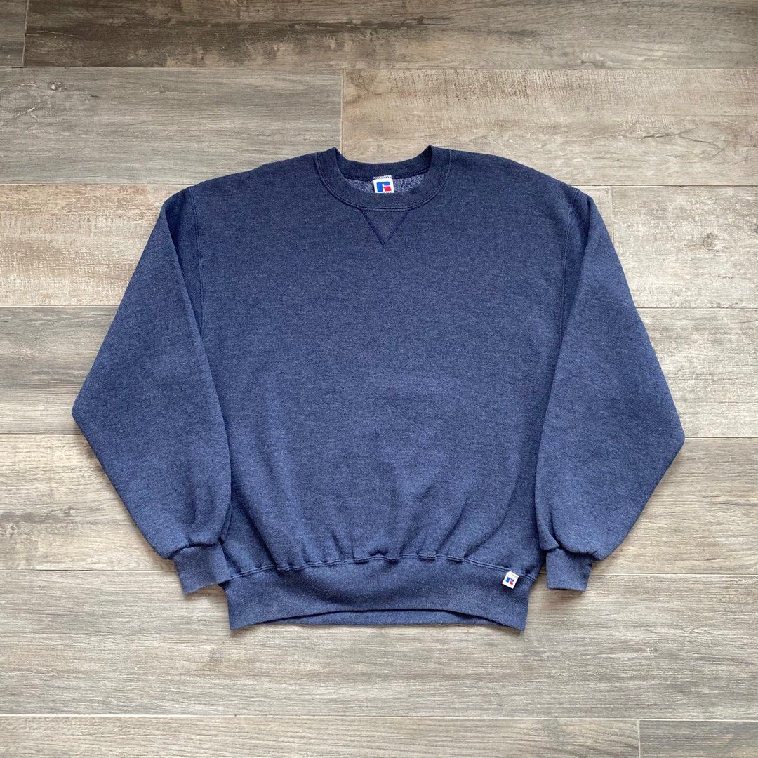 90 s RUSSELL VINTAGE SINGLE V CREW NECK SWEATSHIRT HEATHER NAVY BLUE HOODIE SWEATER USA CLASSIC