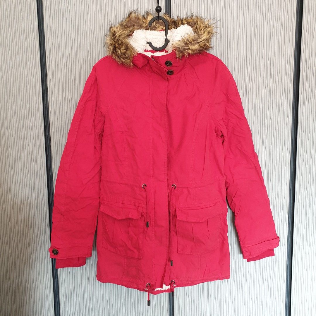 AEROPOSTALE Red Winter Fur Down Jacket Coat Parka Hoodie