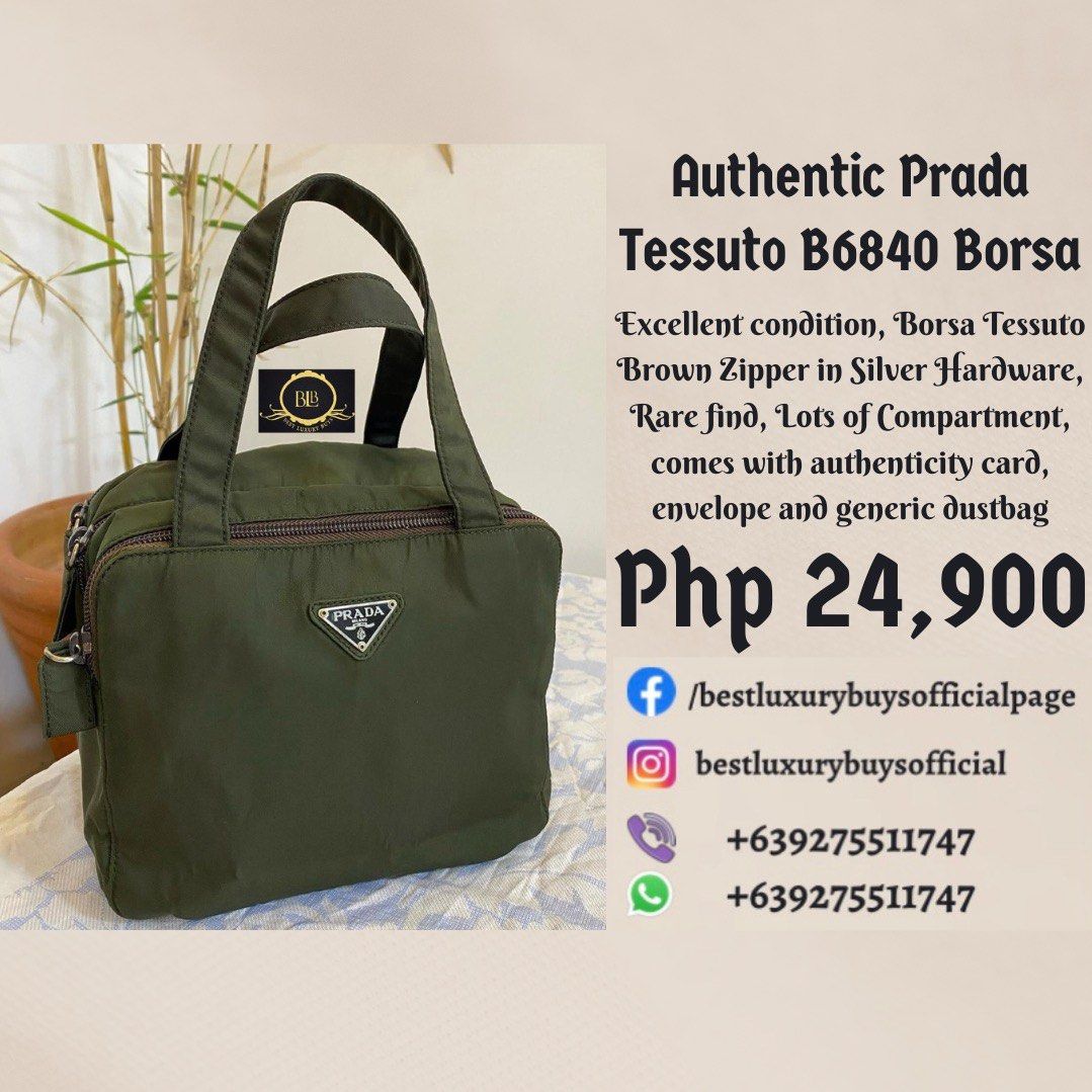 Authentic Prada Tessuto B6840 Borsa Bowler Bag (Category: Luxury Bags & Wallets) located in Pasig City. Submitted by bestluxurybuys (Listing ID 1283208198, Image 1). Description: Authentic Prada Tessuto B6840 Borsa Bowler Bag Dm or Vber O92755II747.