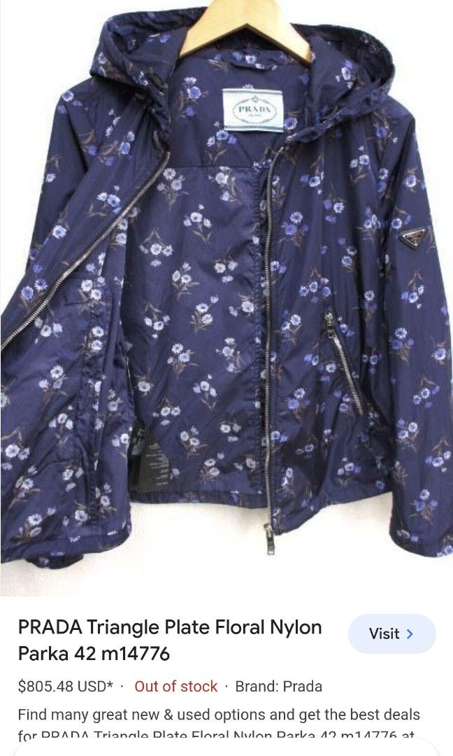Authentic💯Prada Jacket Triangle Plate Floral Nylon Parka, Luxury 