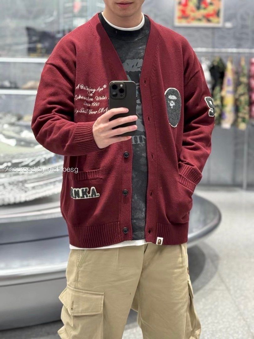BAPE KNIT CARDIGAN Men s Fashion Coats Jackets and Outerwear on Carousell