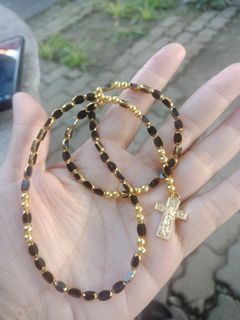 Beautiful Gothic black onyx Indian glass beads rosary