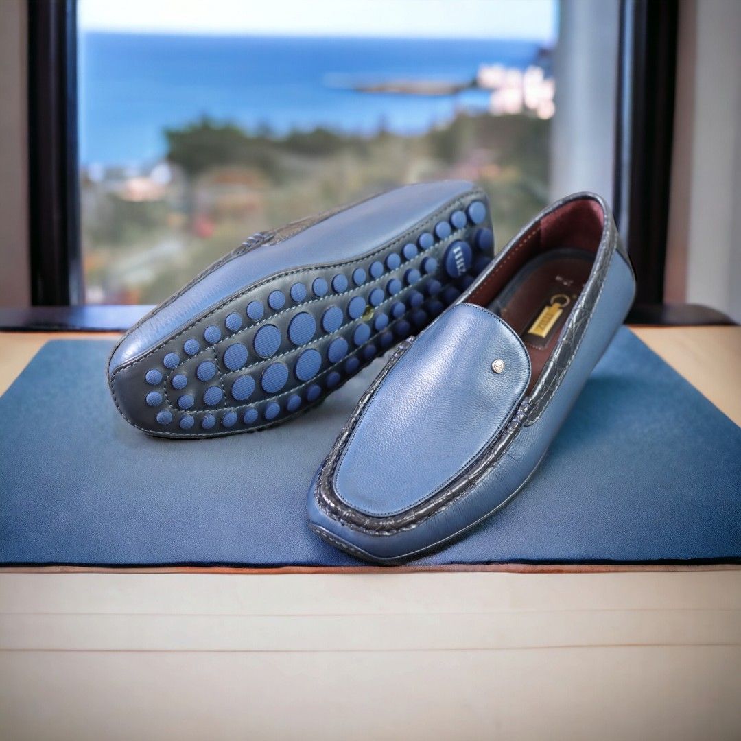 Blue Calf Crocodile Trimming Moccasin Men s Fashion Footwear