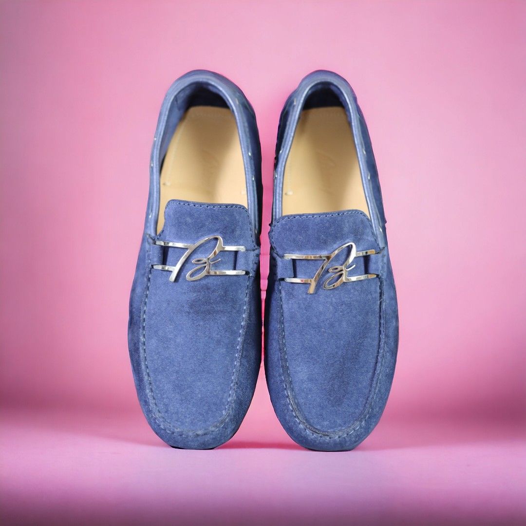 Blue Suede with Logo Moccasin