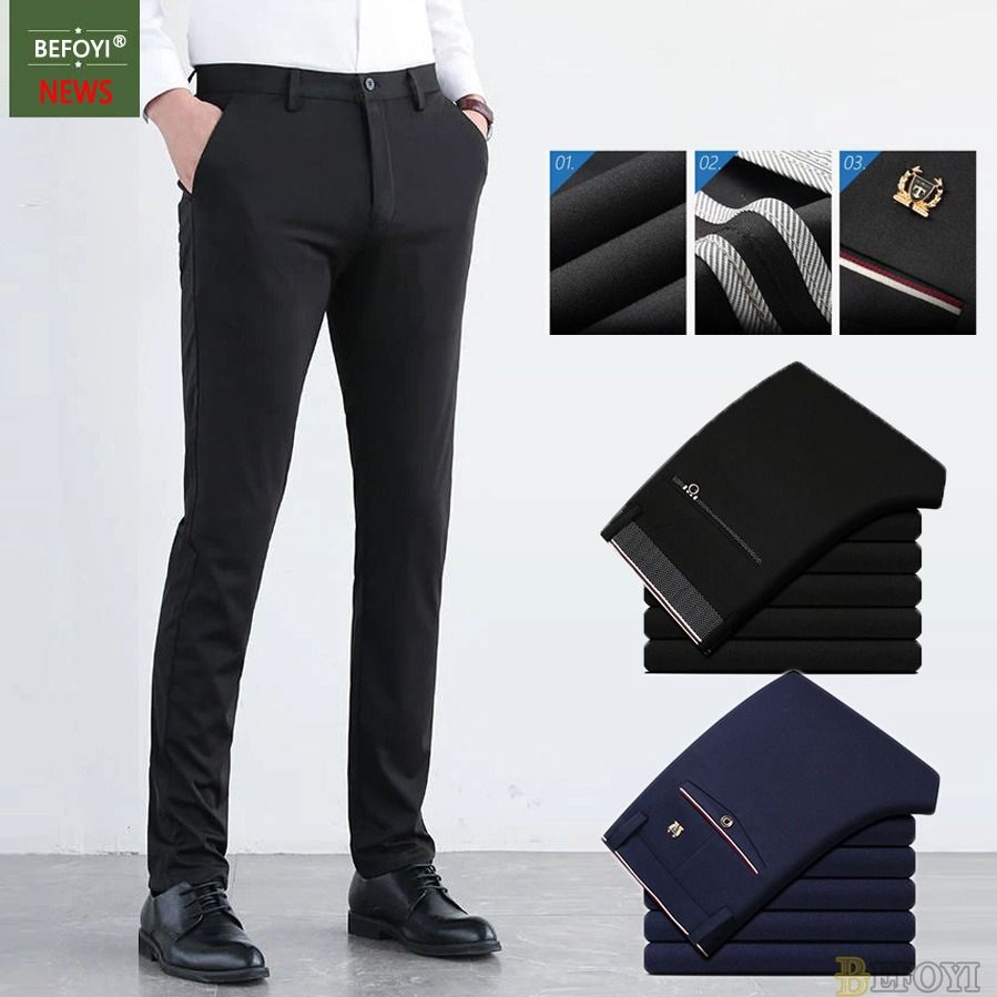 BNIB 2x Men s Business Pants Trousers Thin Slim Fit Black