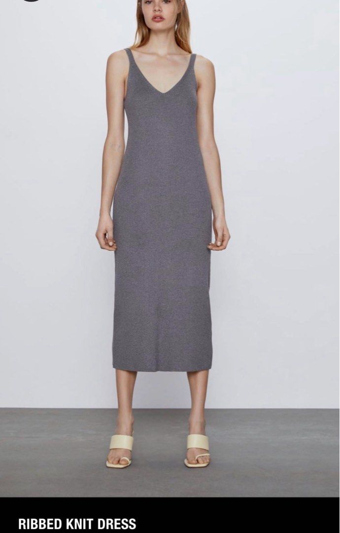 FLASH SALE $20 NEW ZARA KNIT DRESS GREY S, Women's Fashion