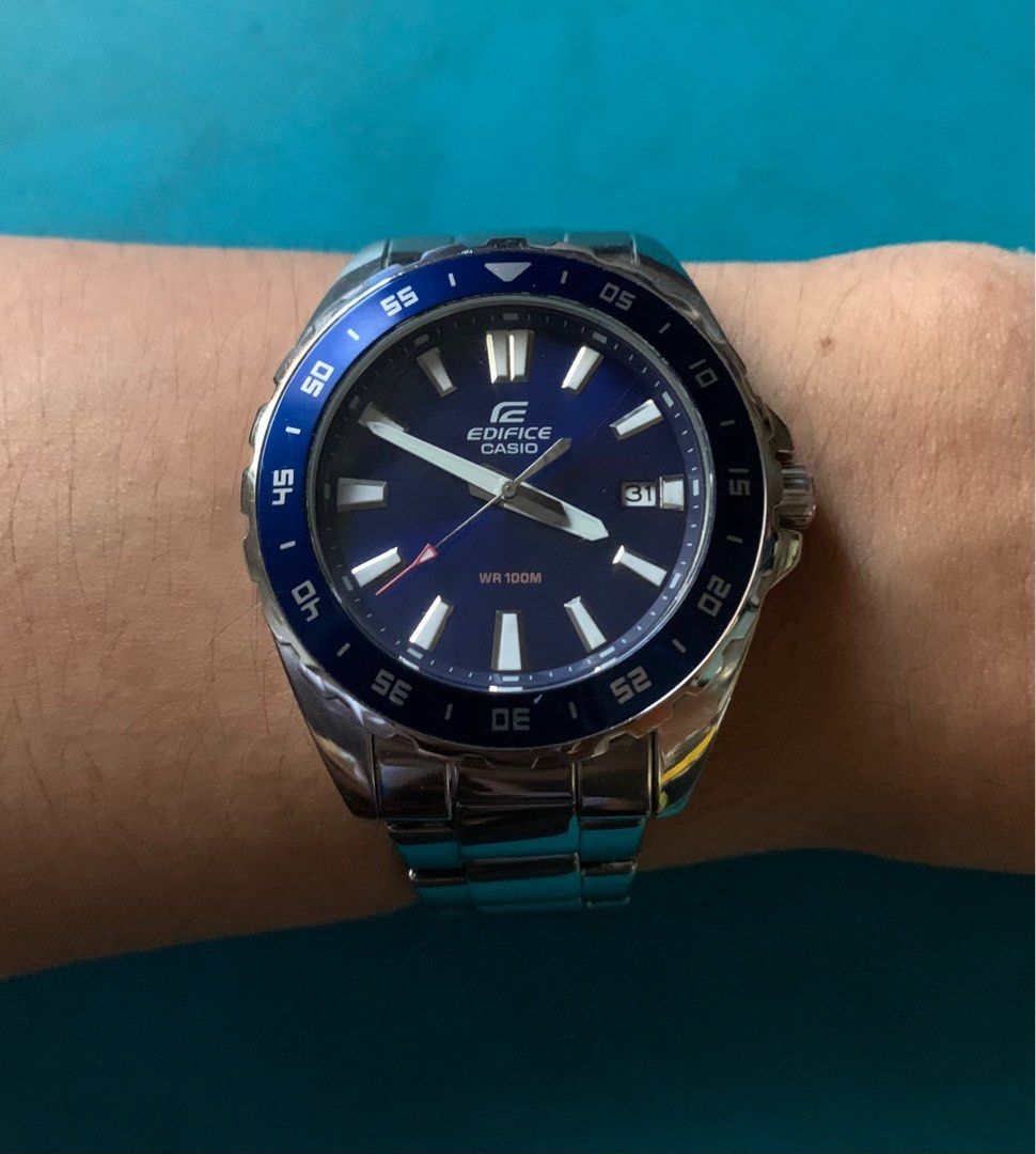 Casio edifice (EFV-130D-2AVUEF) (Category: Men's Watches) located in Naga. Submitted by xkenzero7x (Listing ID 1283242067, Image 1). Description: 4.5k (freeship) pwedi COD/Cash on delivery via LBC pag malayo Casio edifice (EFV-130D-2AVUEF) -Quartz (Japan mov't) -100m Water resistant -Stainless steel -Blue Sunburst Dial -Luminous Dial Markers -Sign Crown -Screw down Crown -Mint condition -All parts original -Complete w/ casio double box and manual