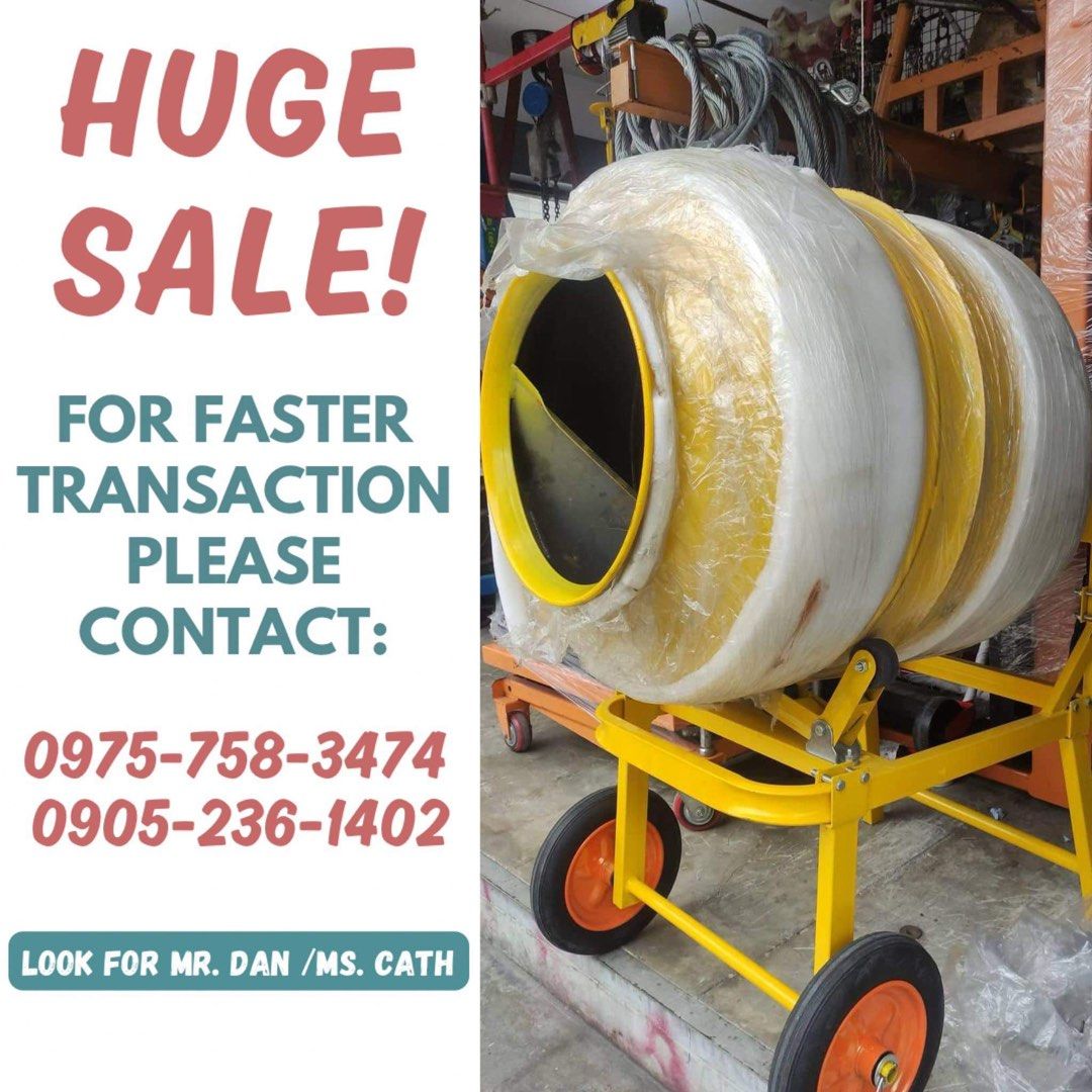 Cement mixer (Category: Construction Tools & Equipment) located in Manila. Submitted by cathvesta_sales (Listing ID 1283186080, Image 1). Description: .