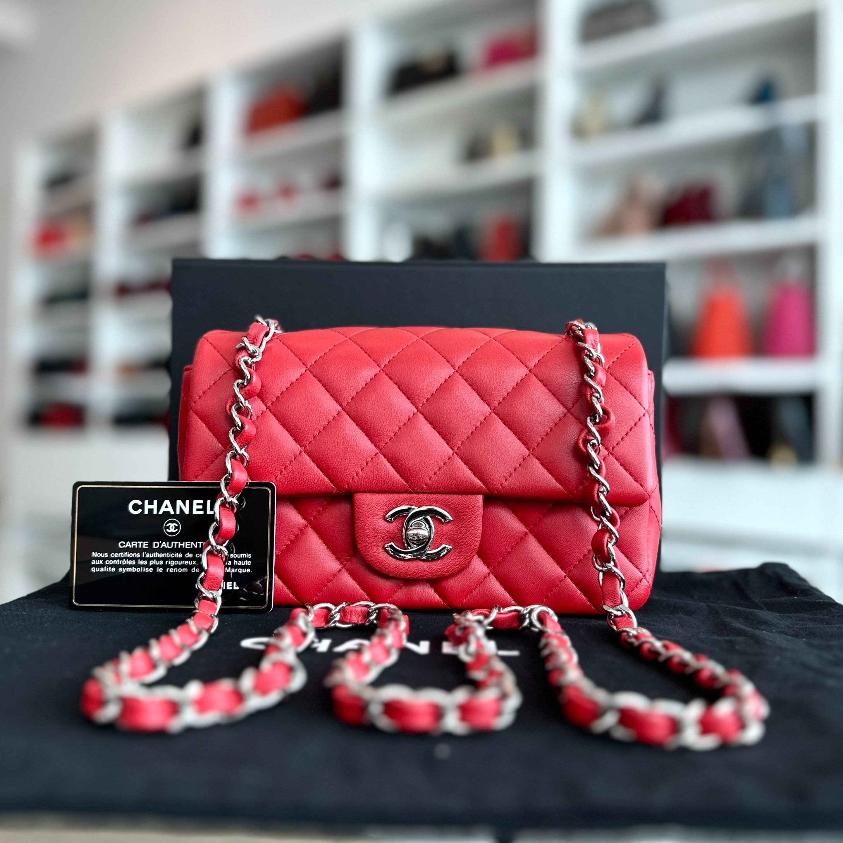 Chanel Mini Rectangular Classic Flap Lambskin Red SHW No 18