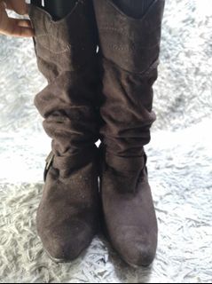 Dark Brown Suede Leather Boots